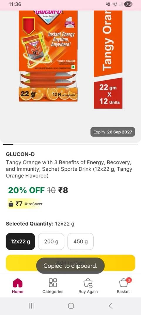  Glucon D 12×22gm at just Rs 8