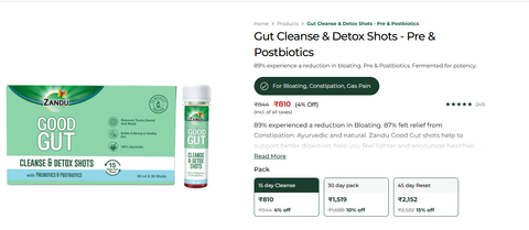 Zandu Gut Cleanse & Detox Shots - Pre & Postbiotics
