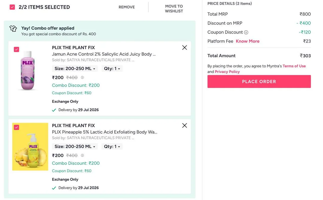 Myntra Buy 1 Get 1 Free On PLIX Beauty + Extra 25% Off. — Myntra deal on RewardGuru