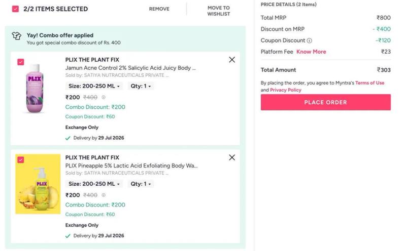 Myntra Buy 1 Get 1 Free On PLIX Beauty + Extra 25% Off.